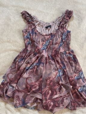 Urban Outfitters Pink Marble-Print Ruffle Dress